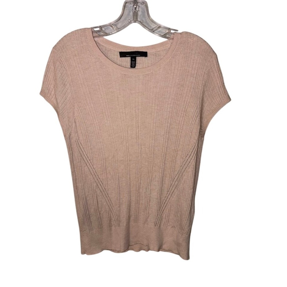 White House Black Market Pink Ribbed Short Sleeve Sweater Top‎ XL Crew Neck
